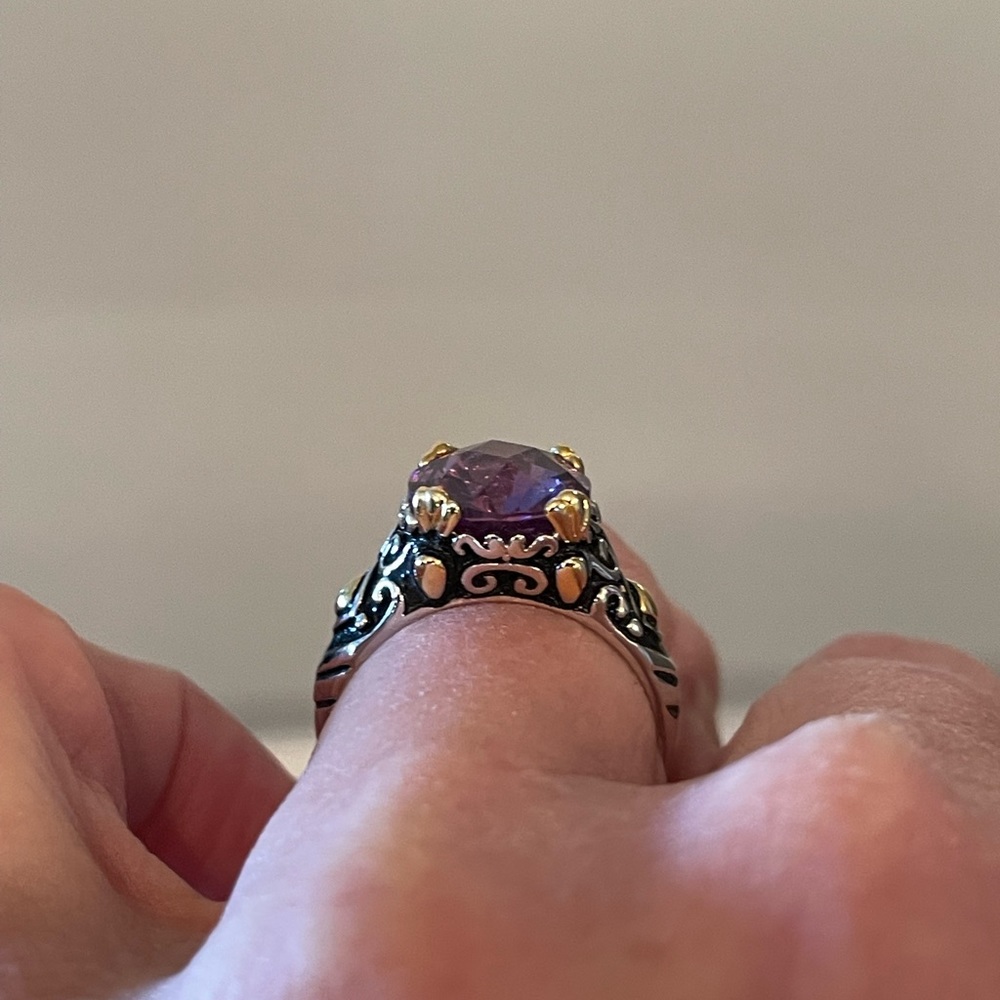 Solid Sterling Silver Size 7 Two-Tone Gold And Si… - image 2